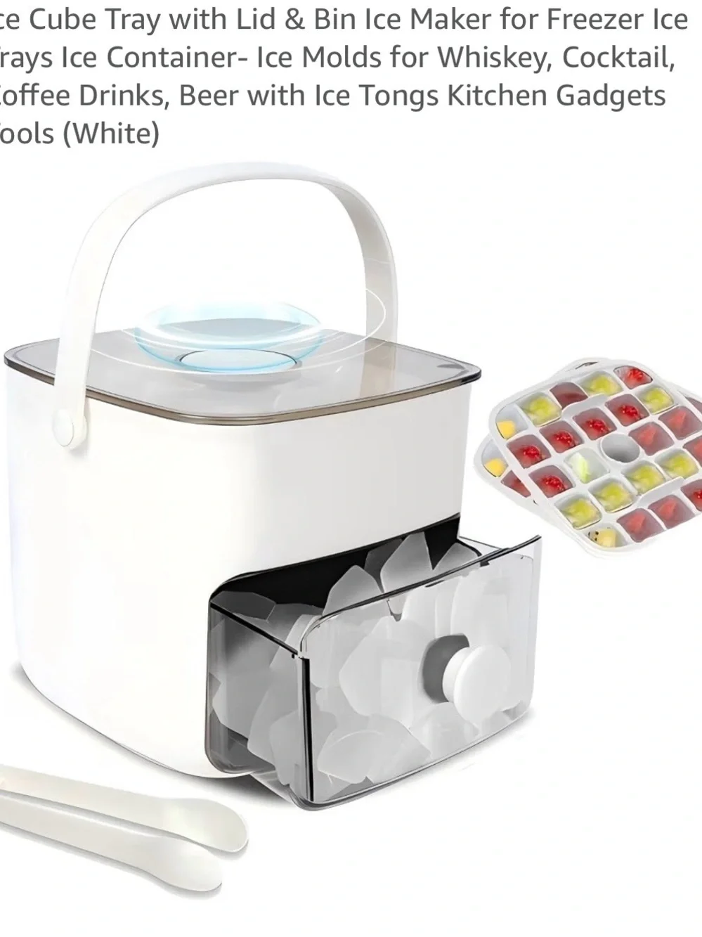 Press Ice Cube Maker Bin Set with Easy Release & Tongs - Off-White